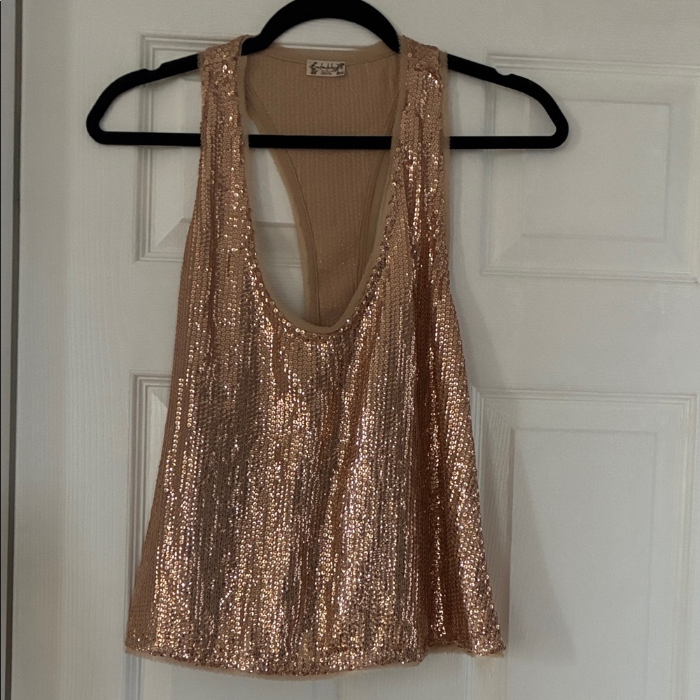 Free People Sparkling Sequin Tank Top - Gold